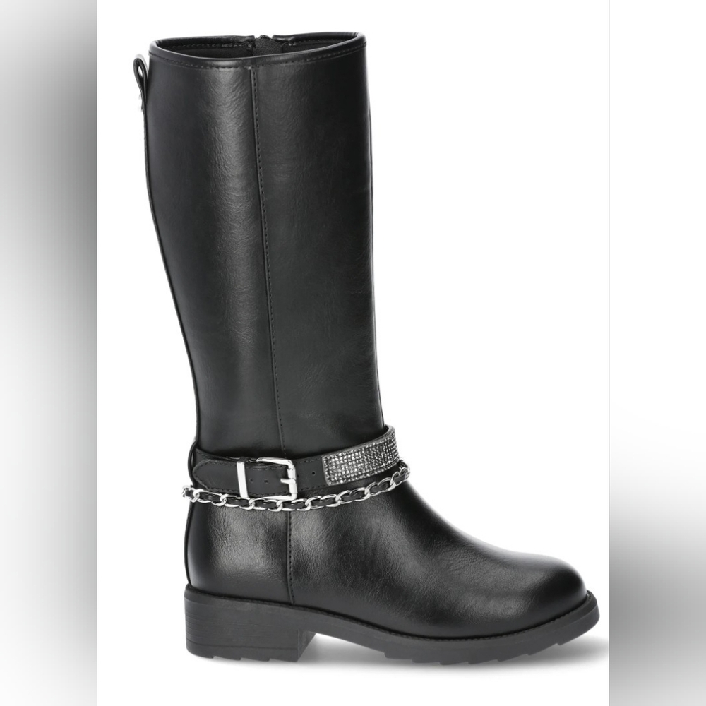 Madden NYC Bling Buckle Accents Inside Zipper Closure Insulated Tall Black Boots